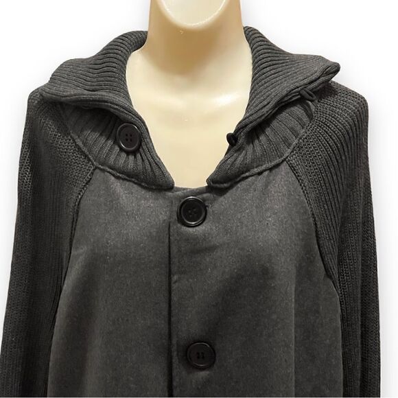 Yipon Yichu Yiponyichu A-Line Button Front Knit Collar Sleeves Swing Coat - Picture 9 of 16